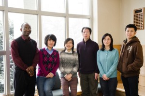 Pictured are (from left) Titus Awokuse, Zhiqi Zhang, Ruizhi Xie, Yue Tan, Yan Hu and Du Zhang.